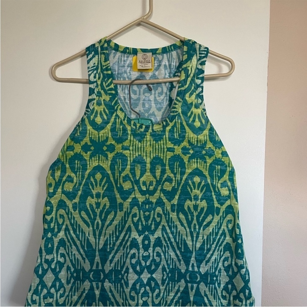Balance Collection, sz M, teal/green tank top/racerback, unique design.